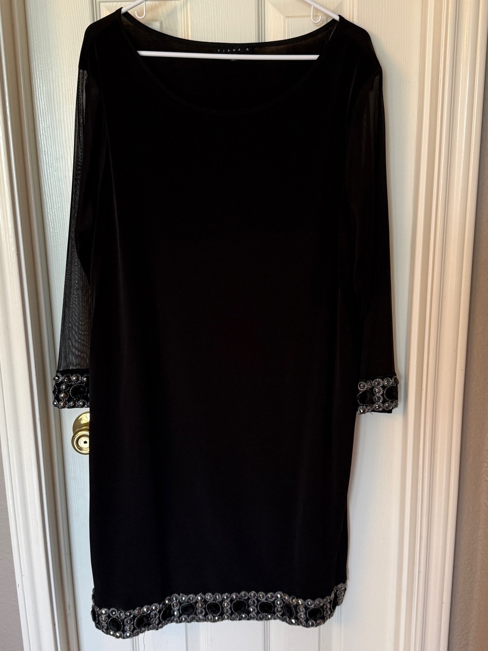 Tiana B. Black Long Sleeve Embellished Midi Dress